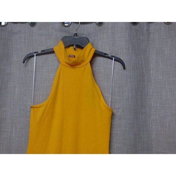Monrow Mock Neck Side Slit Halter Dress, Bright Yellow, Small - Picture 8 of 12